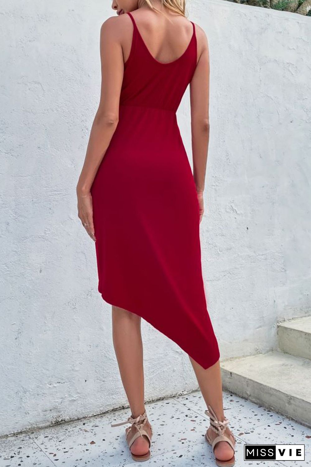 Solid Color Irregular Skinny Slip Dress Wholesale