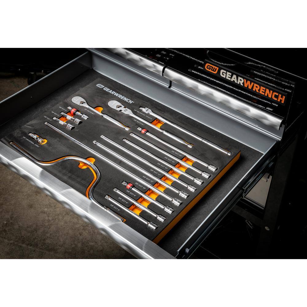 GEARWRENCH 38 in. Drive 90-Tooth Ratchets and Drive Tool Set in EVA Foam Tray (17-Piece) 89076