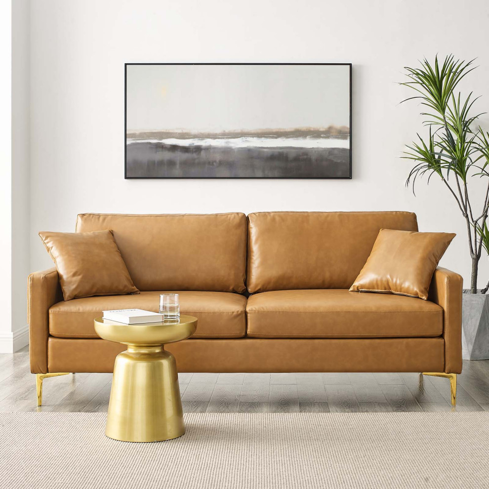 Sofa  Faux Vegan Leather  Tan  Modern  Living Lounge Hotel Lobby Hospitality   Midcentury   Sofas   by House Bound  Houzz