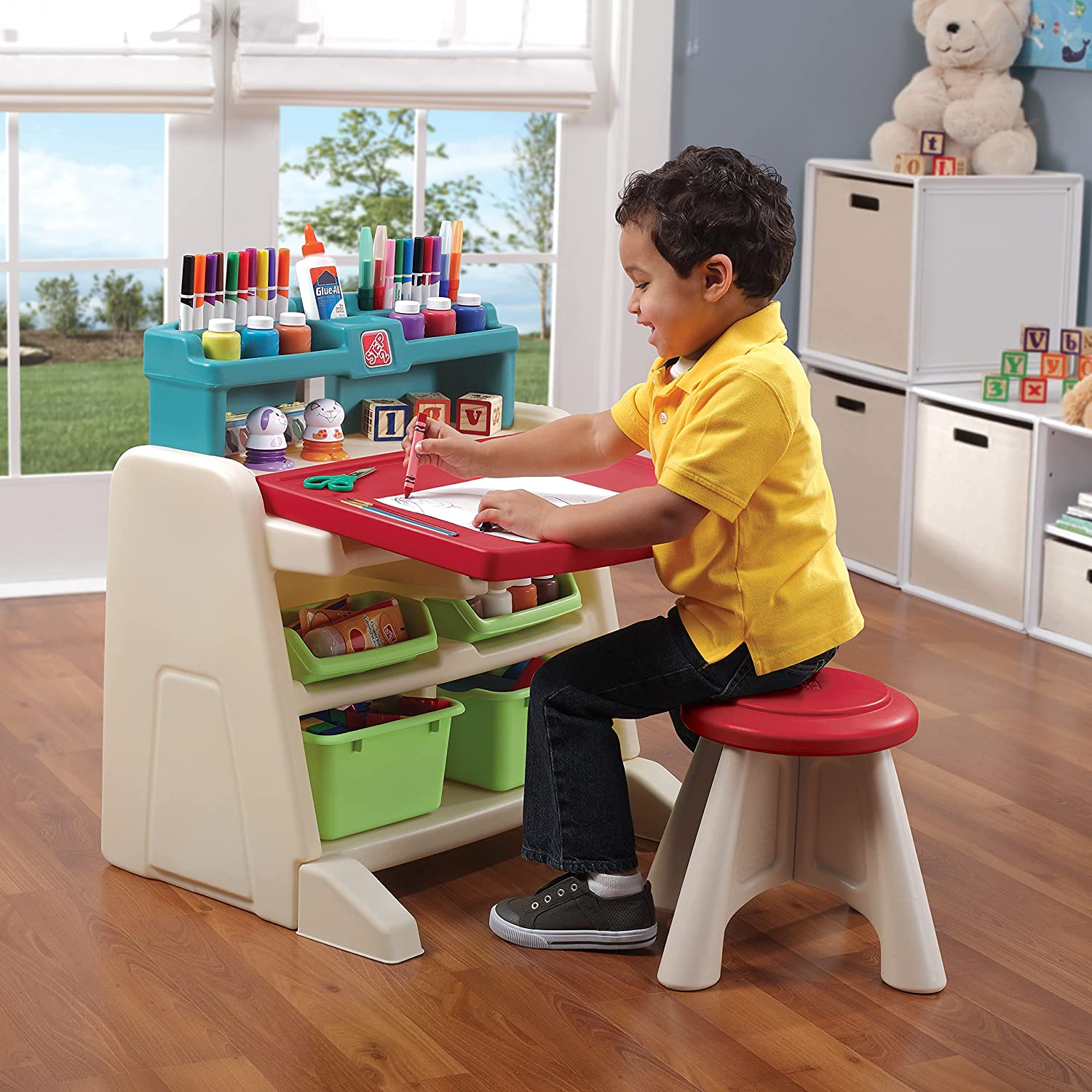 Step2 Flip and Doodle Easel Desk with Stool and Plenty of Storage