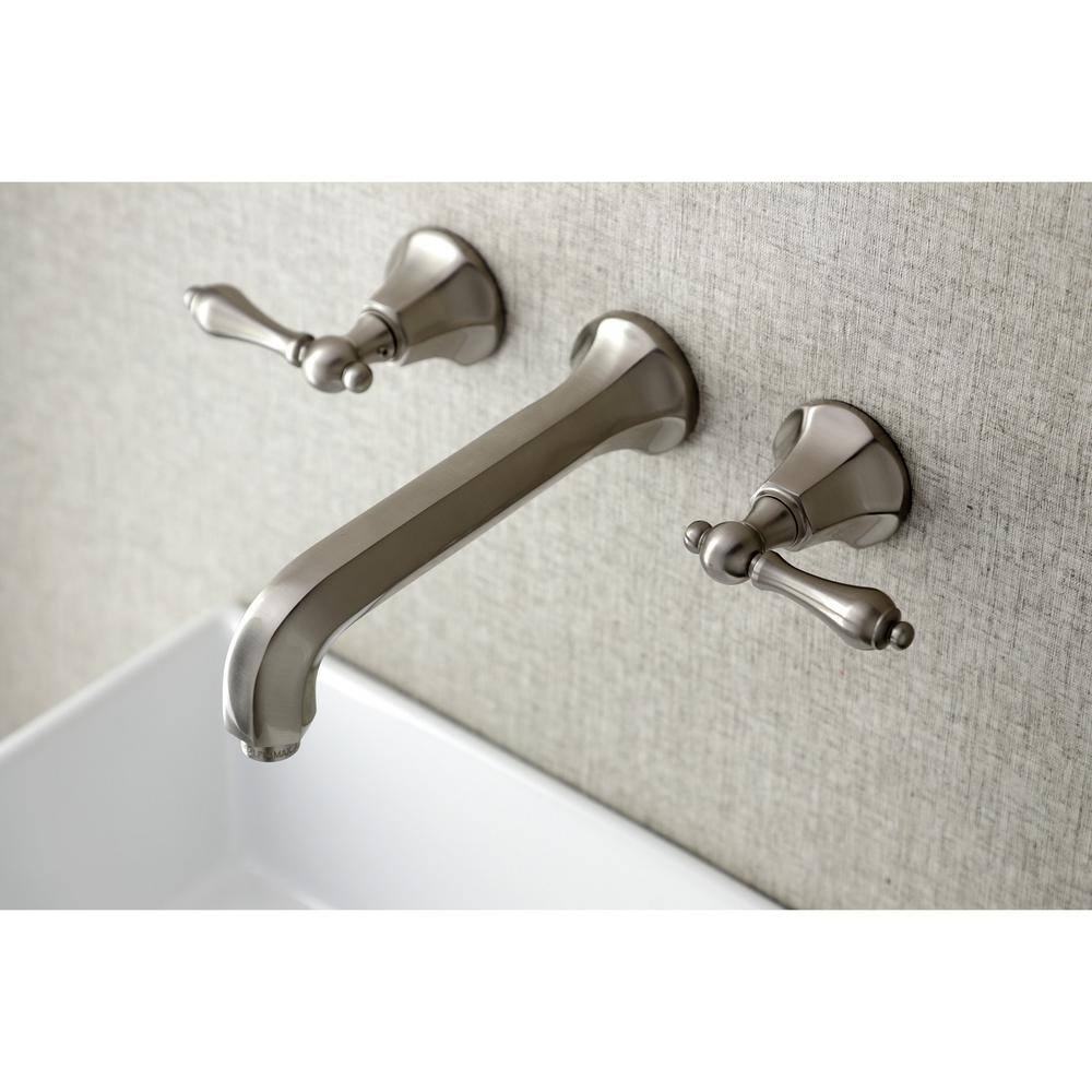 Kingston Brass Metropolitan 2-Handle Wall Mount Bathroom Faucet in Brushed Nickel HKS4128AL