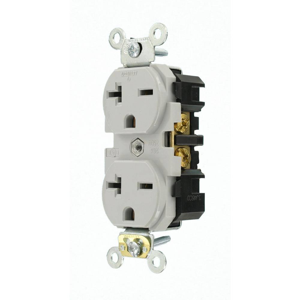 Leviton 20 Amp Industrial Grade Heavy Duty Self Grounding Duplex Outlet Gray 5462-GY