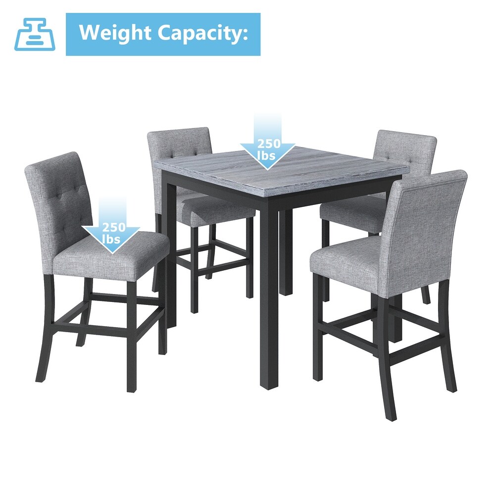 5 Piece Wood Dining Set with Square Dining Table   Upholstered Chairs