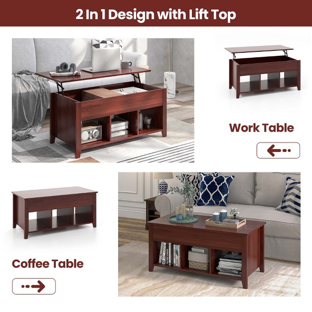 Costway Lift Top Coffee Table W Hidden Compartment And Storage Shelves Modern Furniture Brown