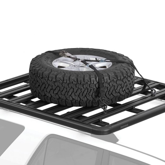 Yakima Locknload Wheel Restraint Spare Wheel Holder Kit With Hook Straps And 100 Pound Maximum Load Capacity For Roof Rack System