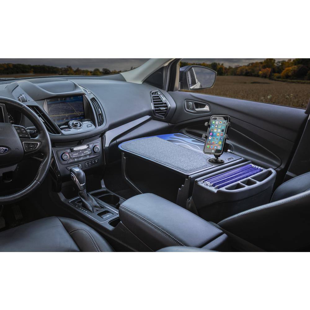 AutoExec Efficiency GripMaster Car Desk Blue Steel Flames with X-Grip Phone Mount AEGrip-02-Phone-BSF