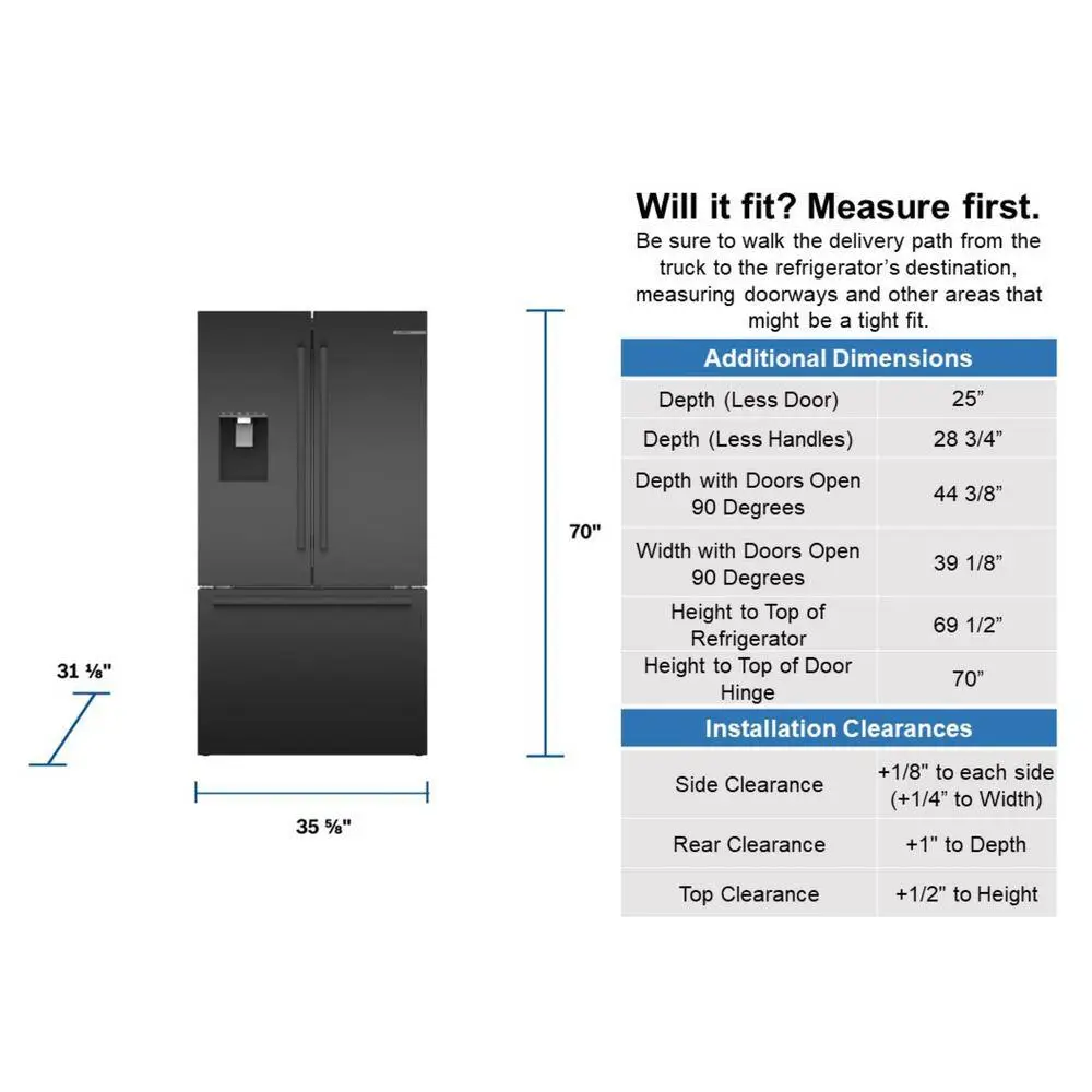 Bosch 500 Series 36 in. 22 cu. ft. Smart Counter Depth French Door Refrigerator in Black Stainless Steel Internal Water  Ice B36CD50SNB