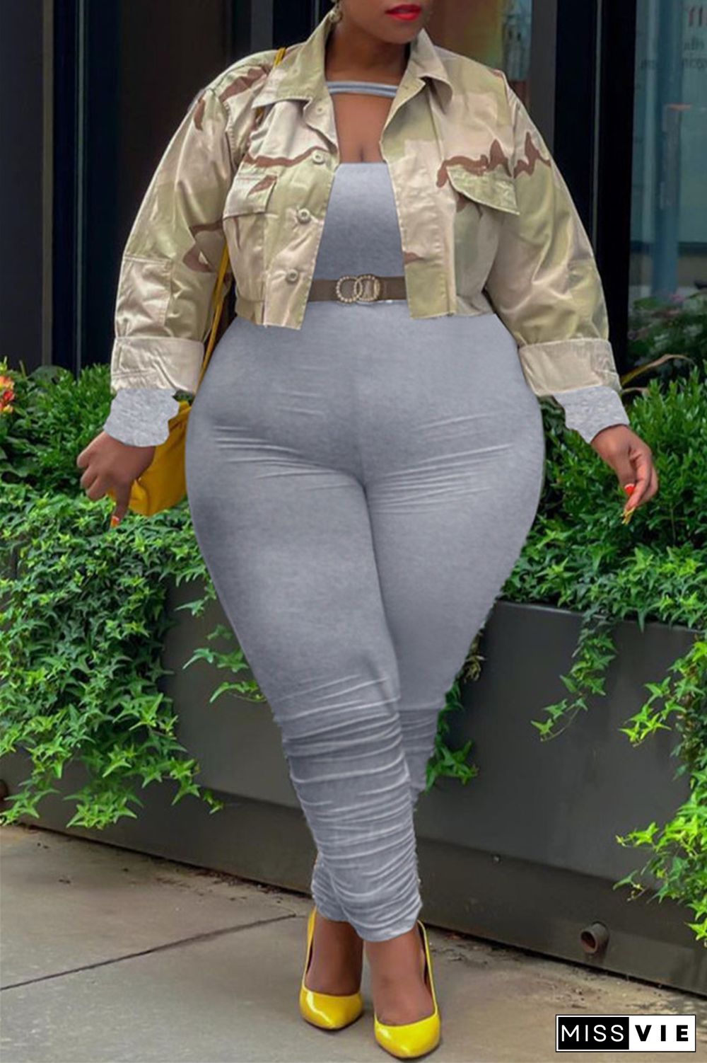 Grey Sexy Casual Solid Patchwork Backless Off the Shoulder Plus Size Jumpsuits(Without Belt)