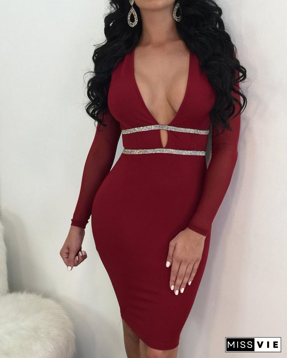 Sexy Sequin Deep V Bodycon Dress P14677