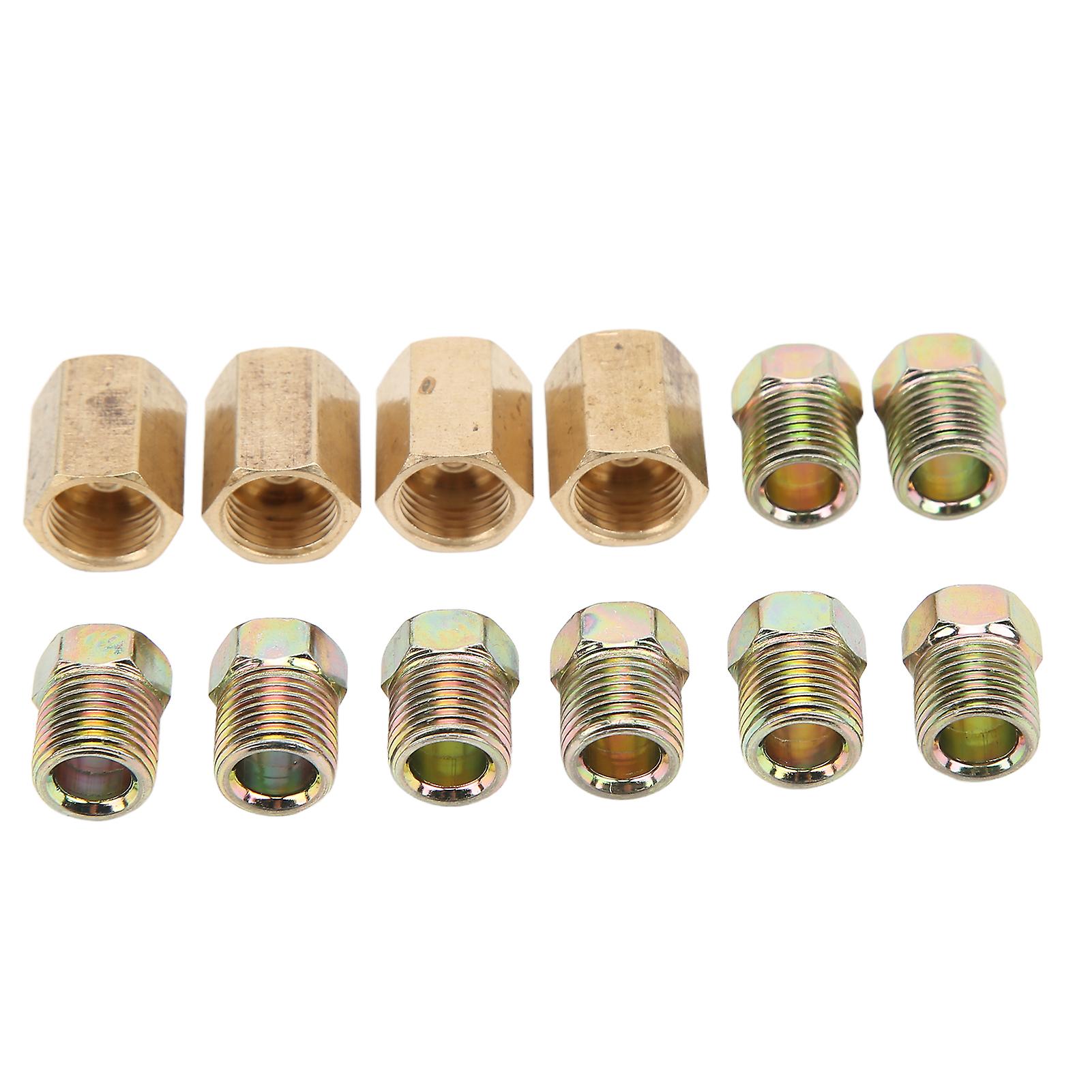 12pcs 7/16in24 Threads Brake Line Fittings Assortment Brass Car Accessories For 1/4inch Brake Tube