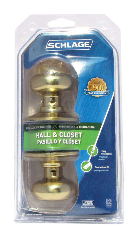 Schlage Plymouth Bright Brass Passage Lockset 1-3/4 in.