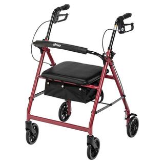 Drive Medical Rollator Rolling Walker with 6 in. Wheels Fold Up Removable Back Support and Padded Seat Red r726rd