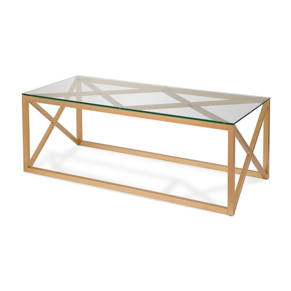 Dixon Geometric X-Base Metal and Glass Coffee Table (Optional Finishes)