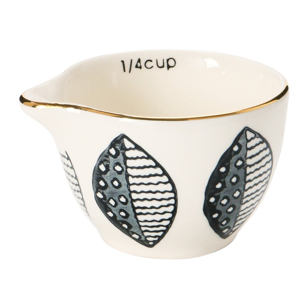 Stoneware Measuring Cups with Pattern   Gold Electroplating  Black   White  Set of 4