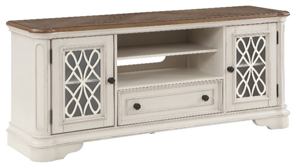 ACME Florian 1 drawer Wooden TV Stand in Oak and Antique White   French Country   Entertainment Centers And Tv Stands   by Homesquare  Houzz