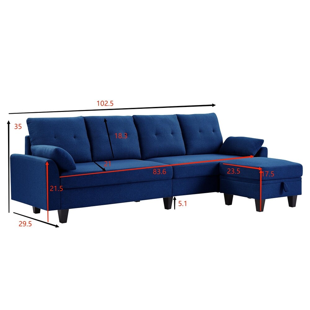 2   Piece Slipcovered Sectional Sofa With Storage Ottoman L Shaped Living Room Sofa