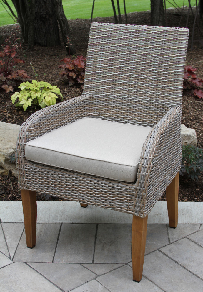 Teak and Ash Wicker Dining Armchairs With Sunbrella  Set of 2   Tropical   Outdoor Dining Chairs   by Outdoor Interiors  Houzz