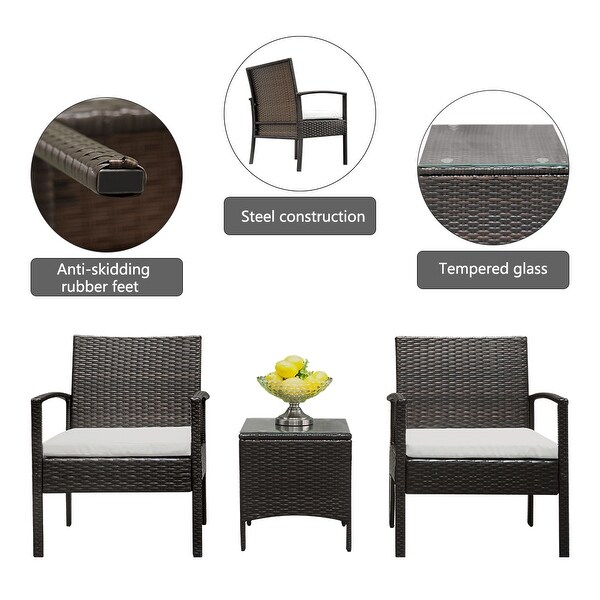 Outdoor 3Piece All Weather Wicker Conversation Set with Cushions