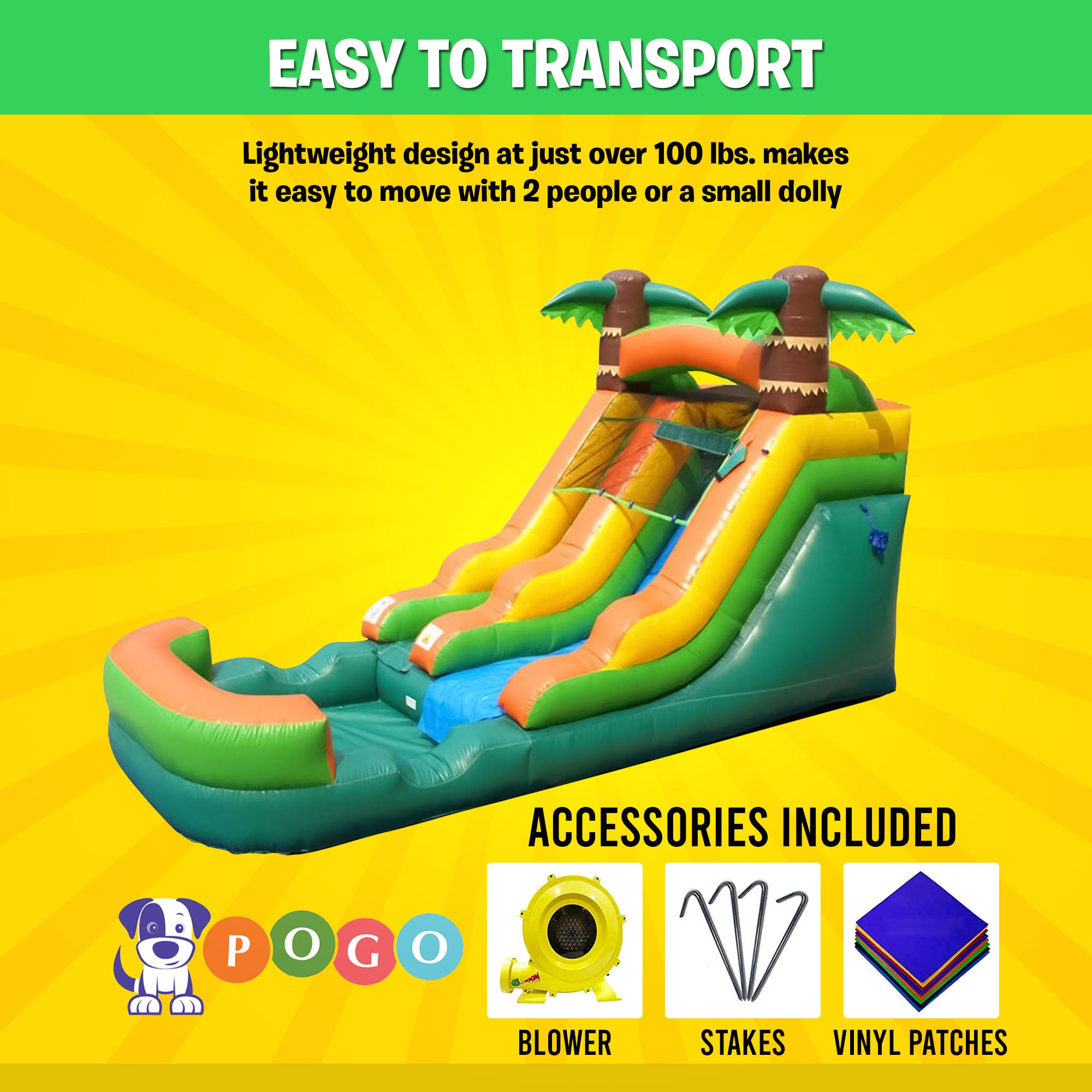 Pogo Bounce House Crossover Tropical Inflatable Water Slide, Backyard Party Package, 12 ft