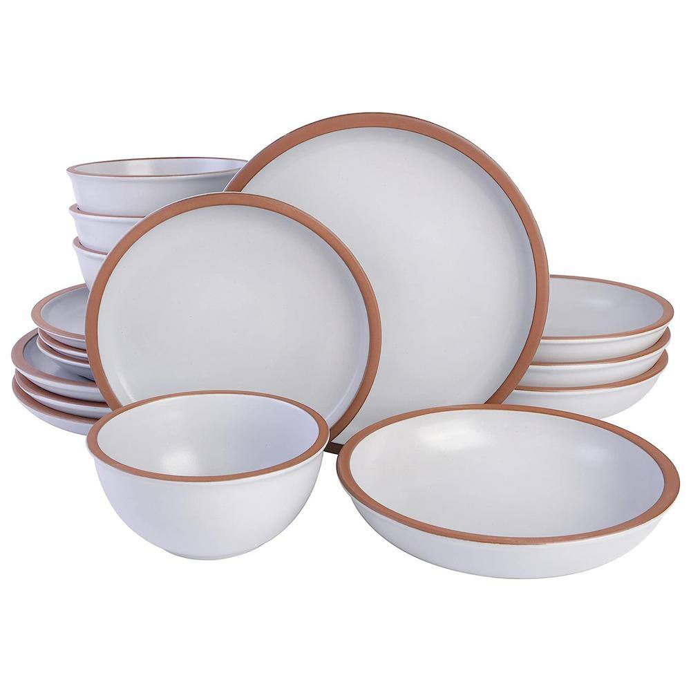 Gibson Lagos 16-Pcs Terracotta Double Bowl Dinnerware Set Service of 4 in Solid Matte White 985120317M