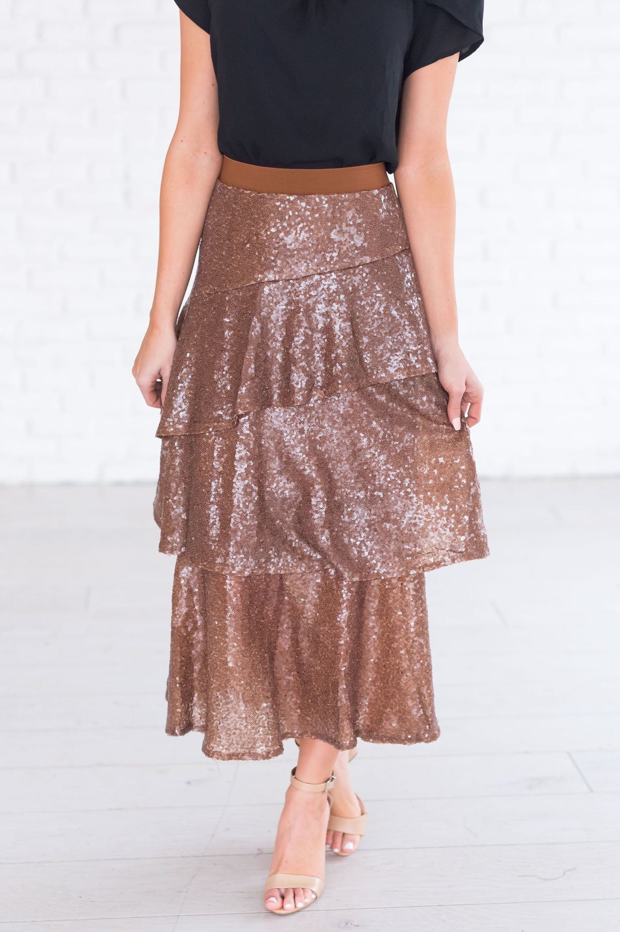 Caught My Eye Modest Sequin Skirt