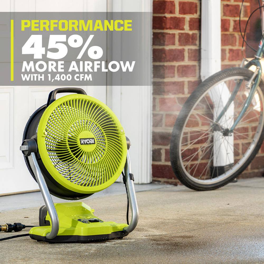 RYOBI ONE+ 18V Cordless Hybrid WHISPER SERIES 12 in. Misting Air Cannon Fan (Tool Only) PCL850B