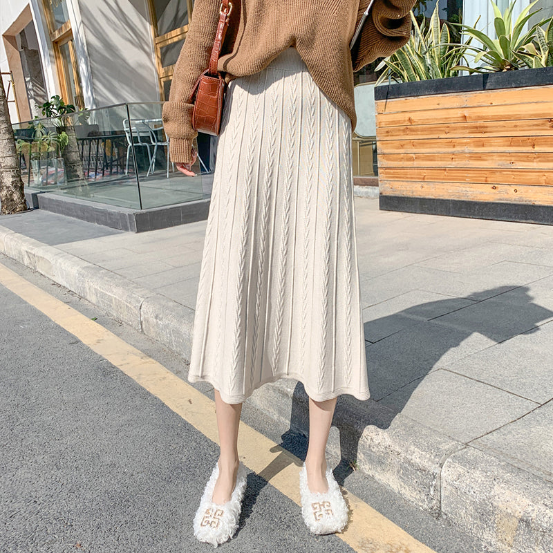 Knitted Skirt Mid Length  Winter With Sweater Skirt Autumn Winter Long Skirt Versatile Winter Skirt