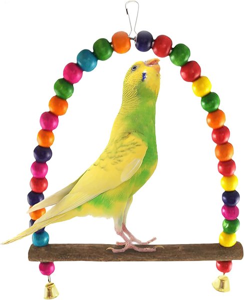 SunGrow Colorful Beaded Parakeet Bird Swing and Perch Stand with Mini Bells Cage Accessories