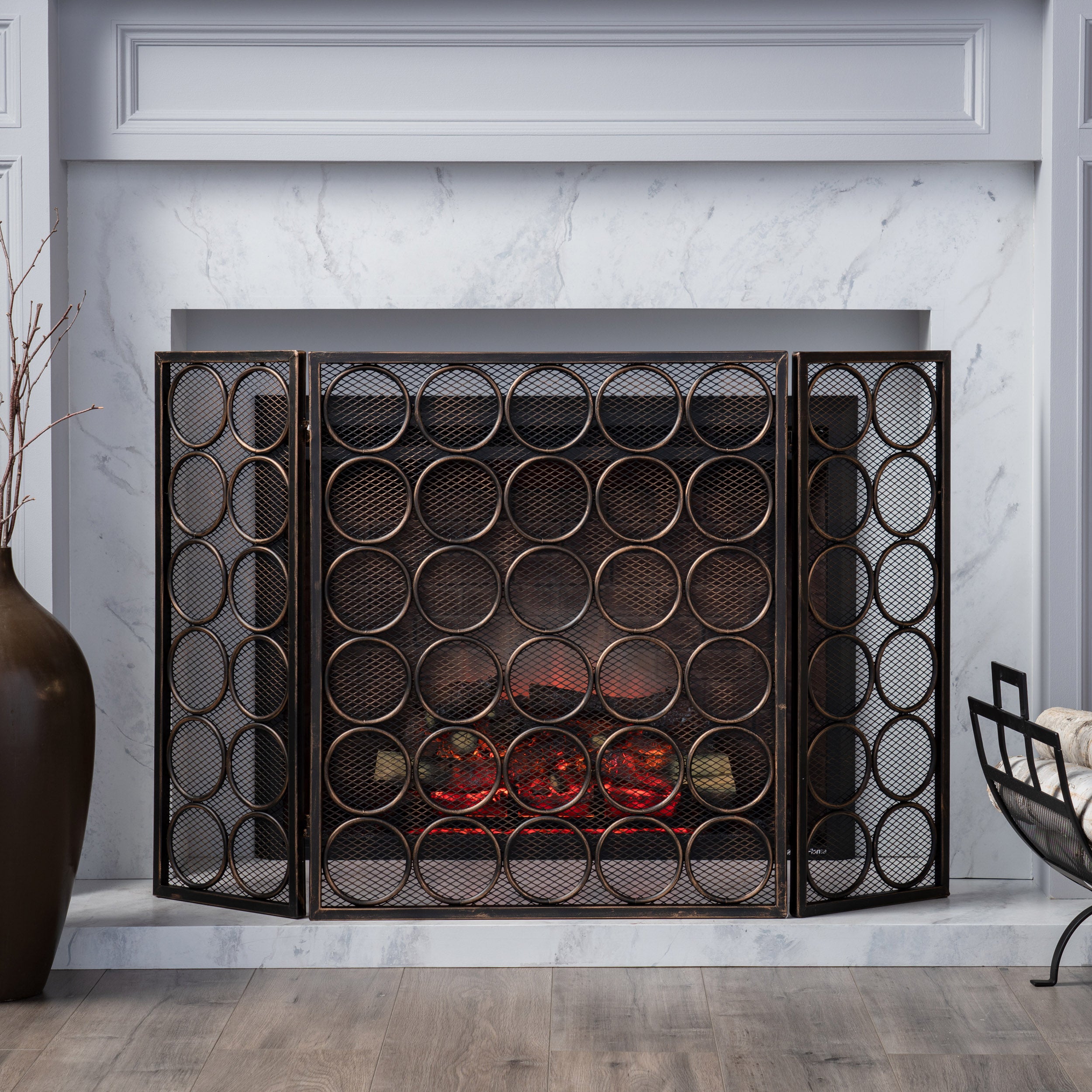 Koda Modern Three Panel Iron Firescreen