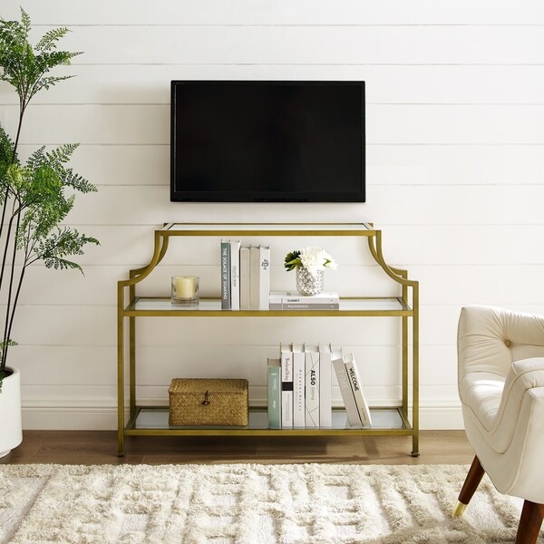 Aimee Glass/ Gold Finish Steel 3-tier Console Table