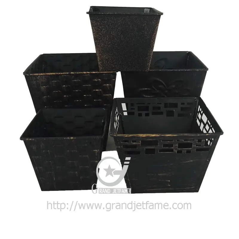 balcony Galvanized garden bucket metal nursery pots black antique nursery pots