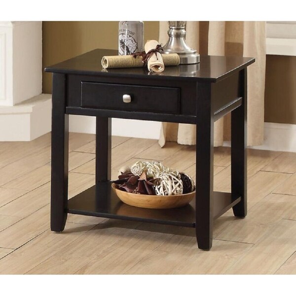 Modern Style Malachi End Table with 1 Drawer and 1 Tier Shelf (Black)