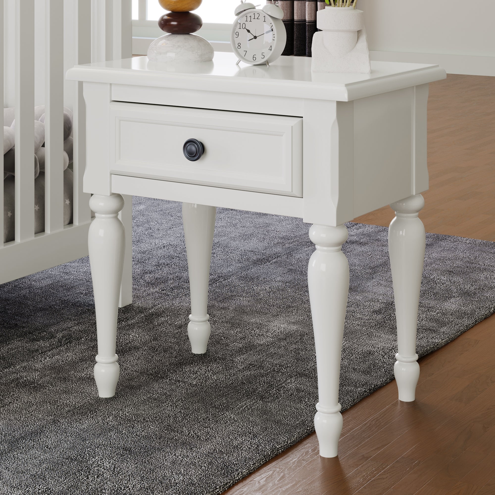 Wood 1 Drawer Nightstand for Nursery， Kid's Room， Bedroom， White