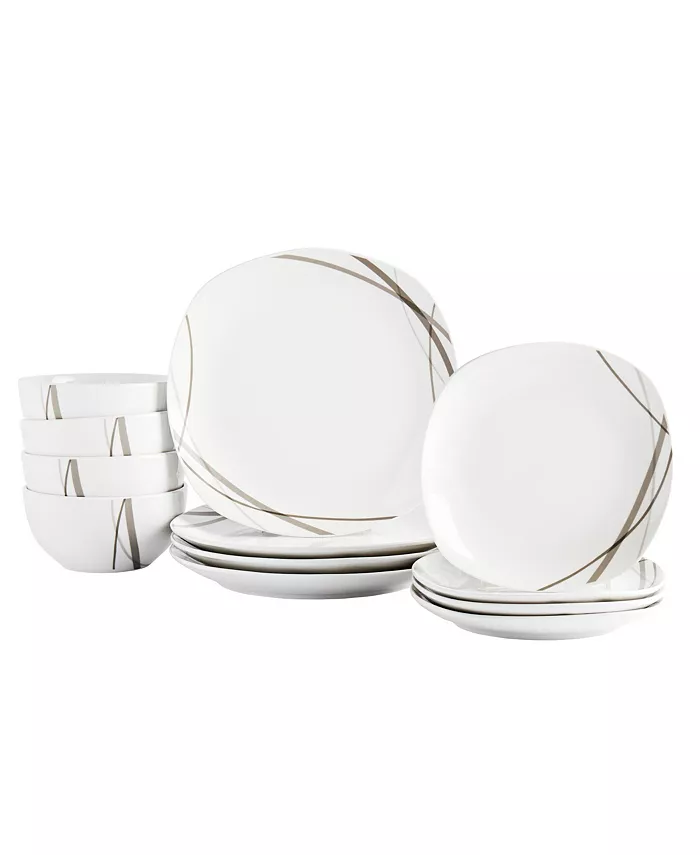 Tabletops Unlimited Curves Square 12-Pc Dinnerware Set Service for 4