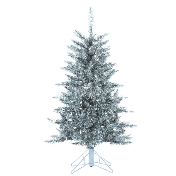 4 Foot Silver Tuscany Tinsel Tree with 150 Clear Lights