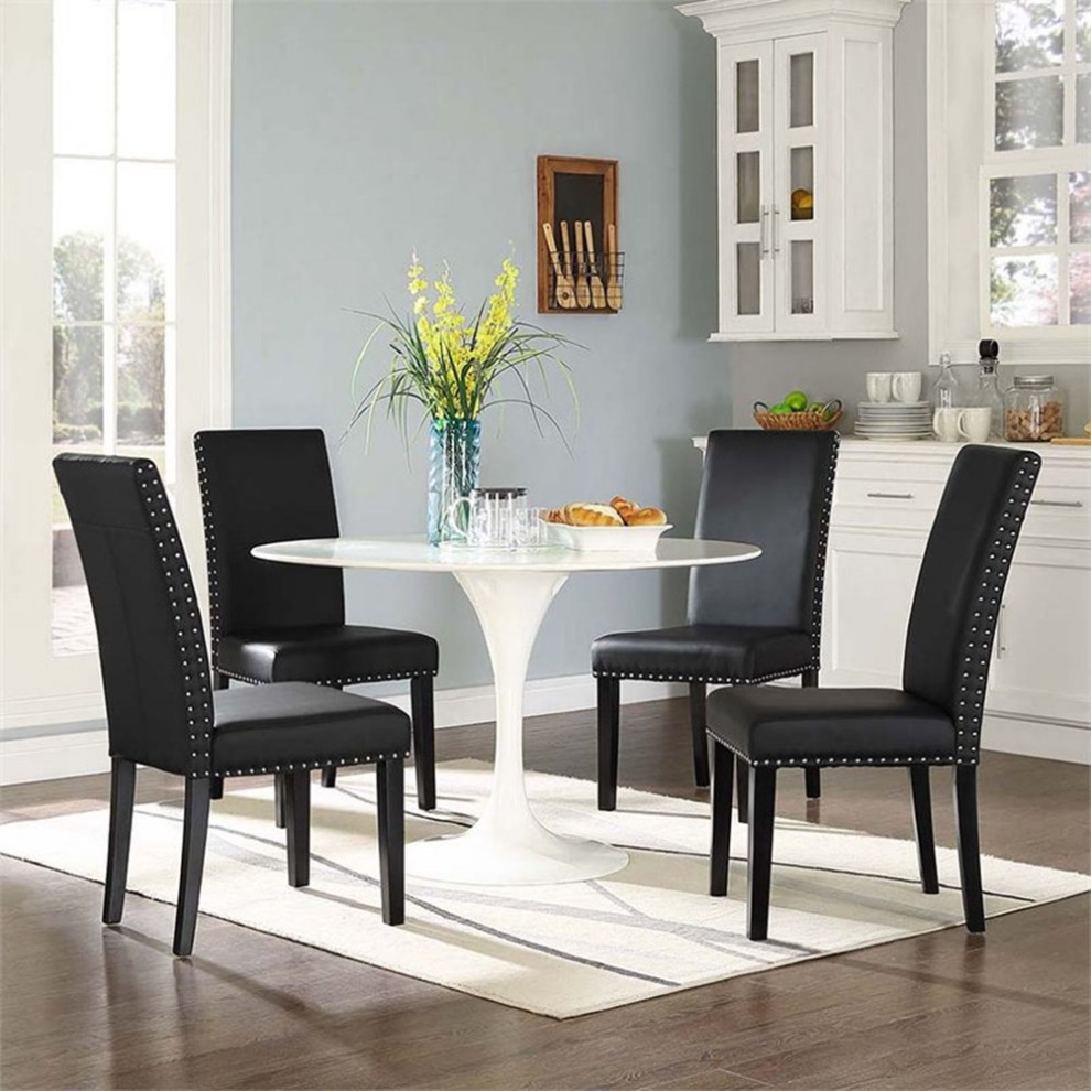 Modway Parcel 19.5 quotFaux Leather Dining Side Chair in Black (Set of 2)   Transitional   Dining Chairs   by Homesquare  Houzz