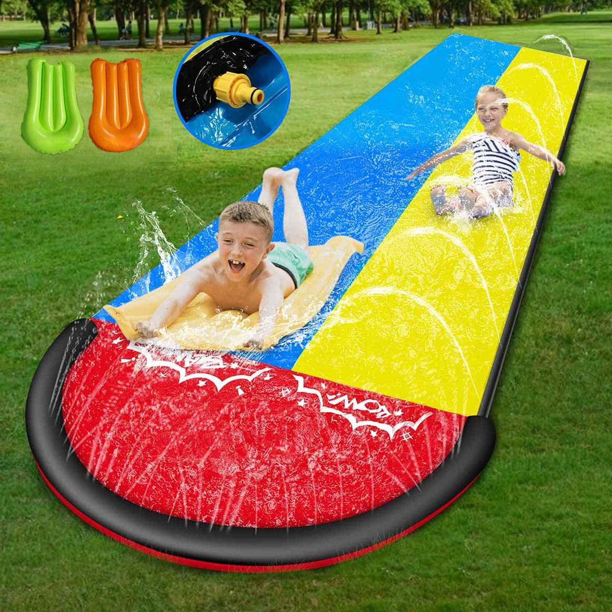 Slip and Slide for Adults Kids Backyard - 16FT Inflatable Water Slide, Giant Racing Lane Lawn Waterslide, Kids Pool Water Slides with Crash pad, Splash Sprinkler-CY