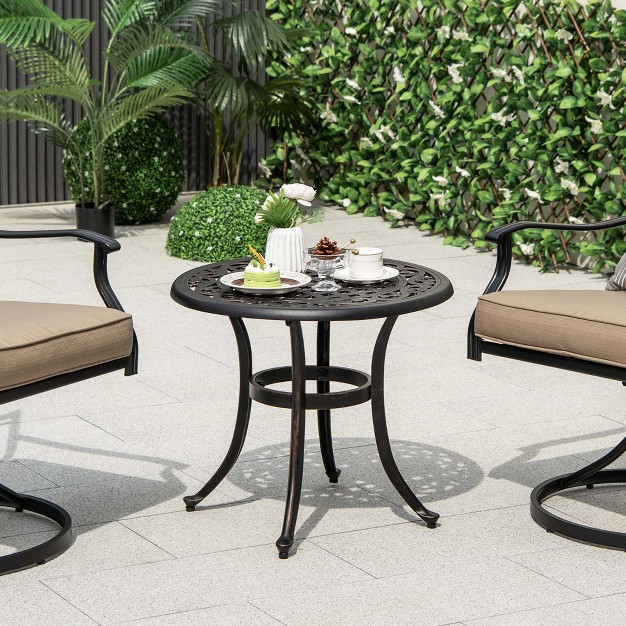 Patio Side Table With Adjustable Footpads Round Cast Aluminum End Table