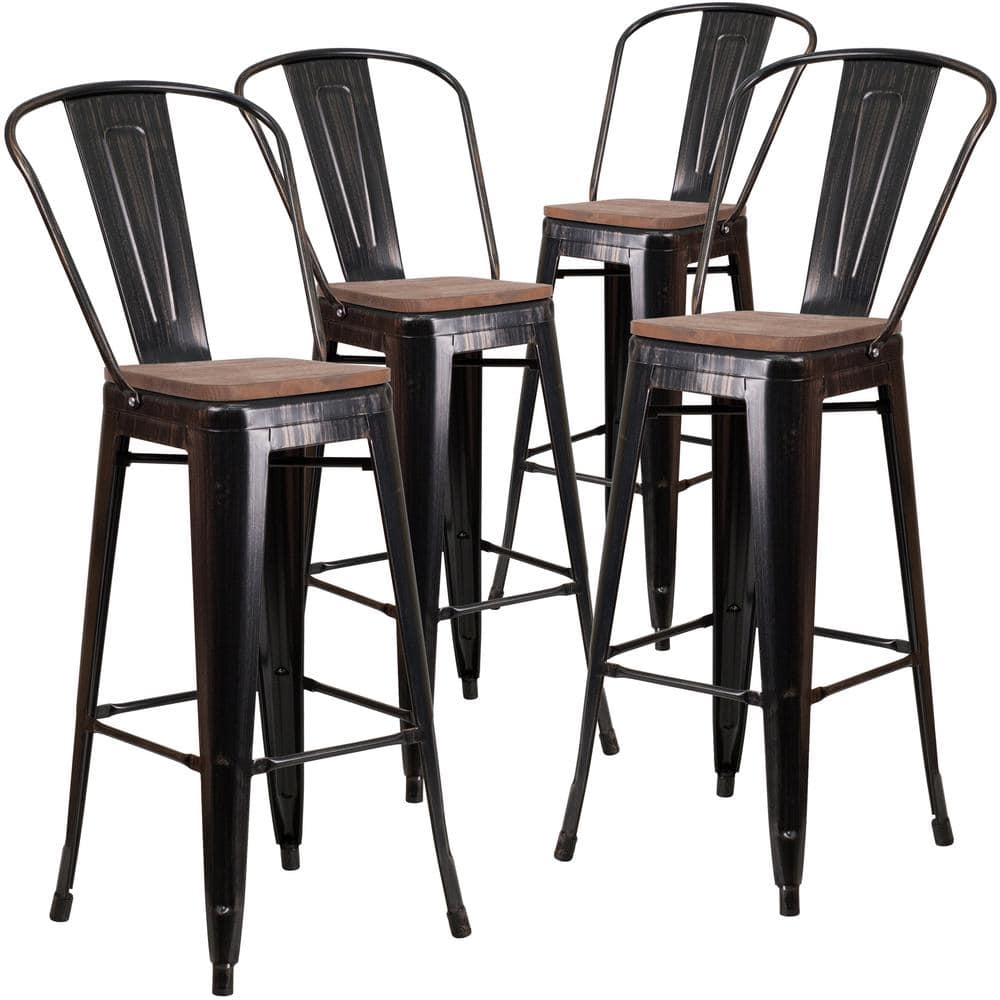 Carnegy Avenue 30.25 in. Black-Antique Gold Bar Stool (4-Pack) CGA-CH-250683-BL-HD