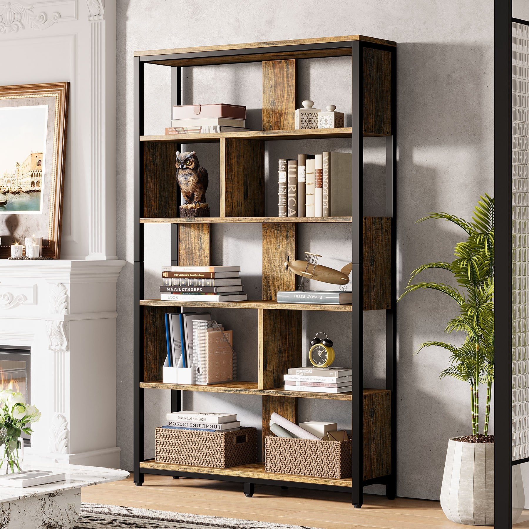 71 Bookshelf, Industrial Bookcase Etagere Display Shelf