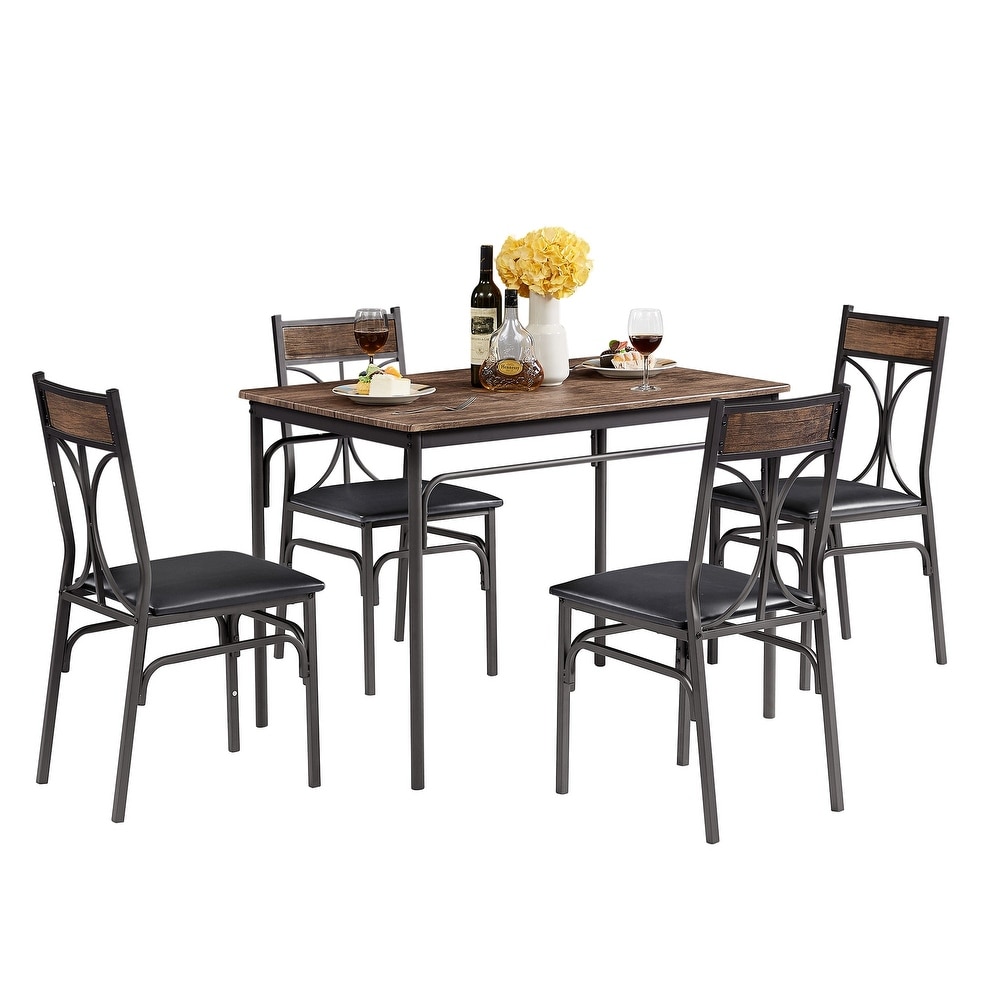 VECELO Bistro Kitchen Dining Table and Dining Chair Set of 2 or 4 (3PCS/5PCS)