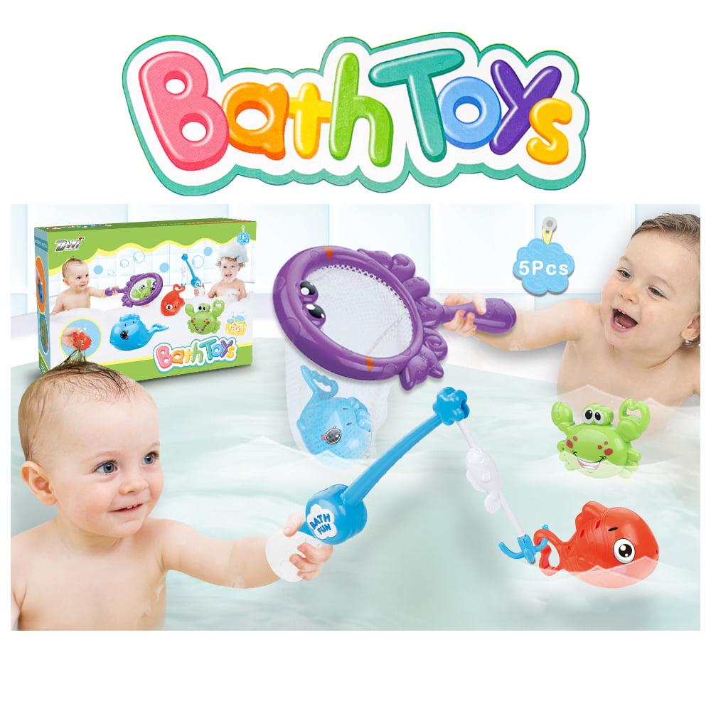 Baby Bath Fishing Toys， Bathtub Pool Toys Set with Fishing Pole and Net， Bath Toys for 1 Year Old Toddler Boys Girls