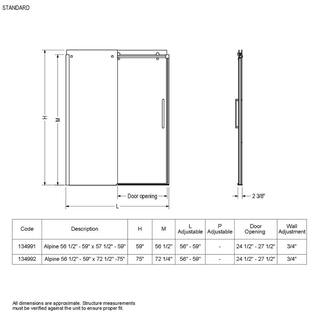 Aquatic Alpine 56 in. - 59 in. x 59 in. Frameless Sliding Tub Door in Brushed Nickle 132910900305000