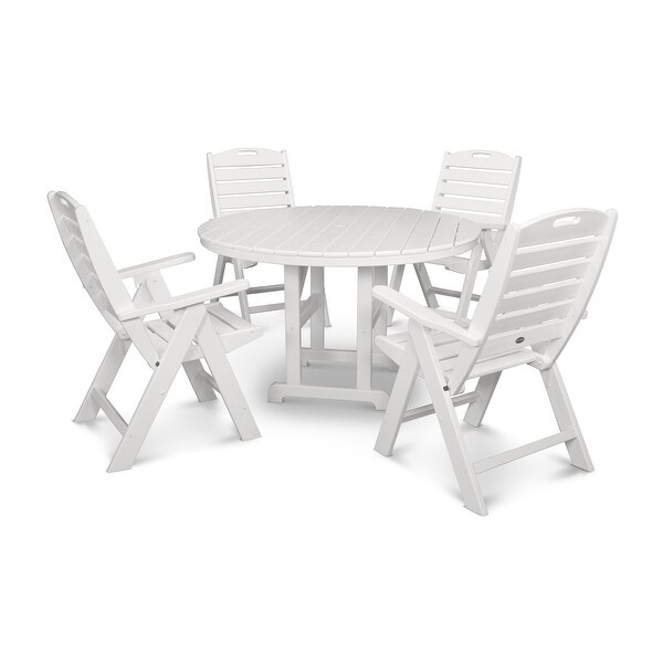 POLYWOOD Nautical Folding Chair 5Piece Round Farmhouse Dining Set