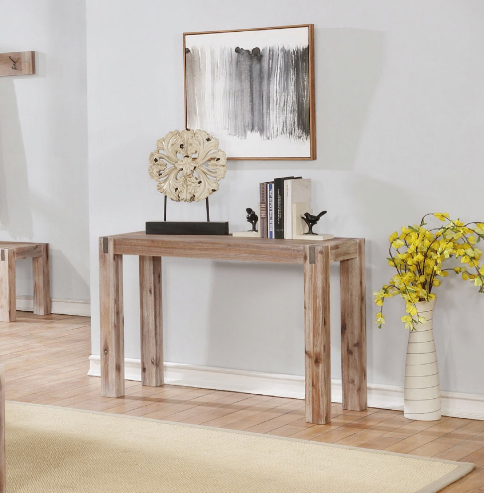 Woodstock Acacia Wood  Metal Inset Media Console Table  Brushed Driftwood   Farmhouse   Console Tables   by Bolton Furniture  Inc.  Houzz