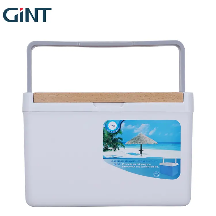 Factory wholesale waterproof portable ice chest coolers 11l white cooler box with wooden lid for outdoor camping hiking