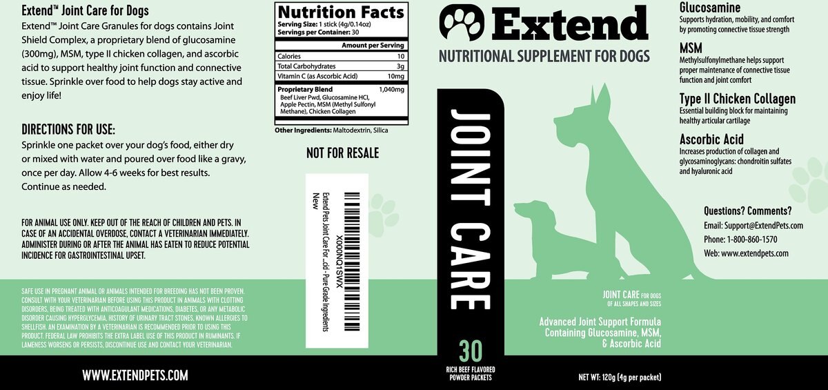 Extend Joint Care Nutritional Dog Supplements， 30 count