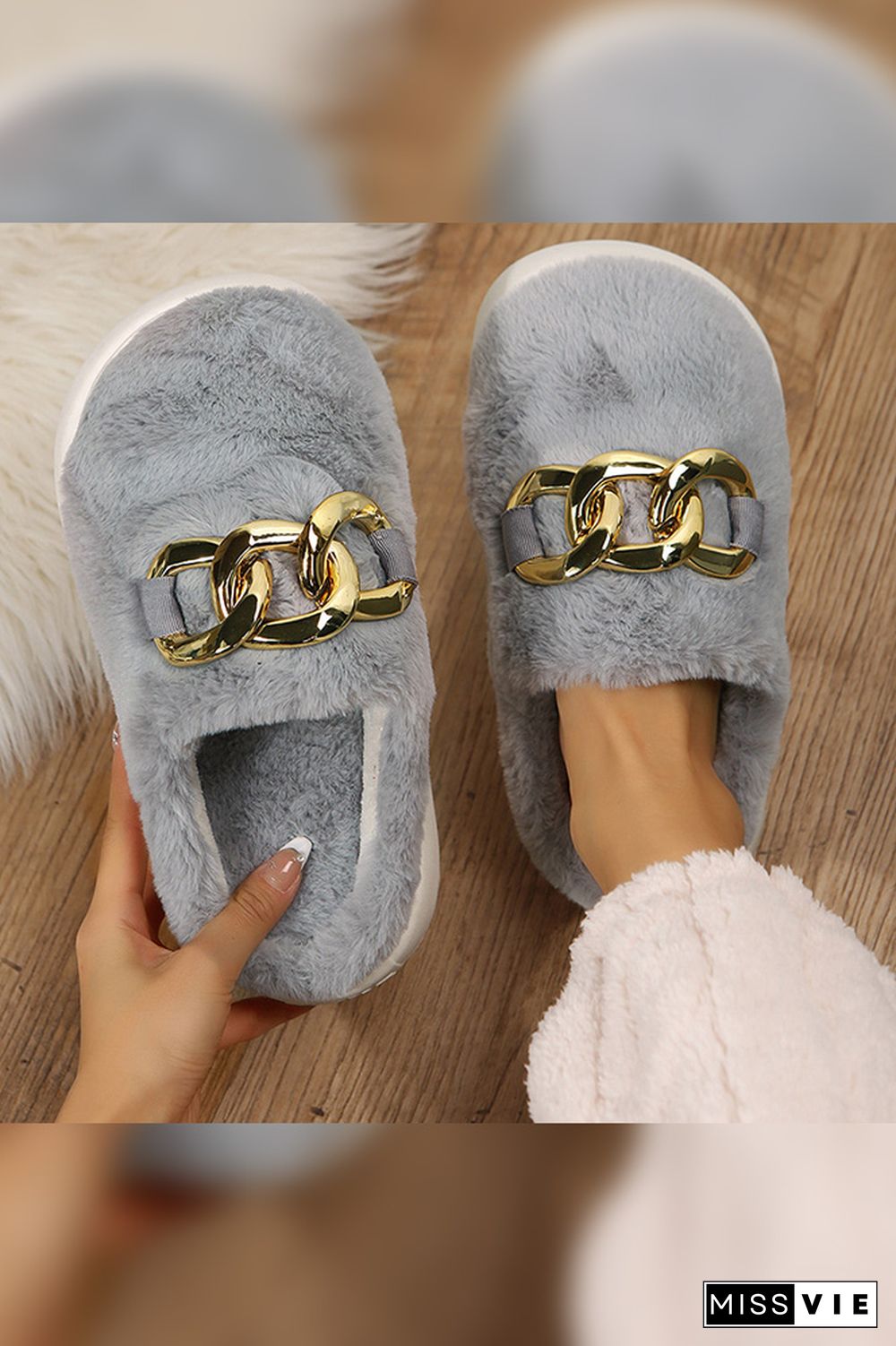 Metal Chain Fluffy Slipper