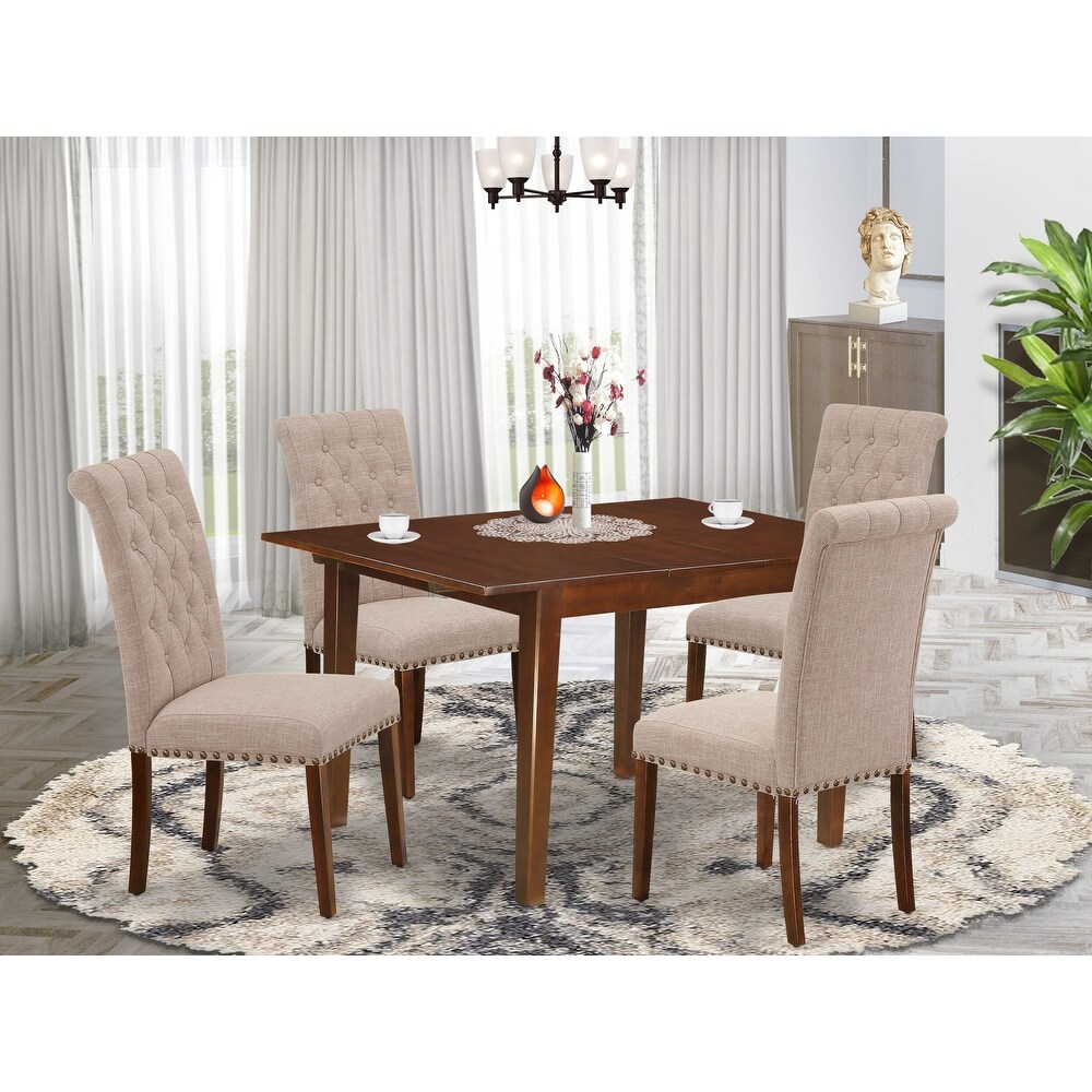 East West Furniture 5 Piece Dining Set Includes a Dining Room Table and 4 Linen Fabric Chairs  (Pieces Options)