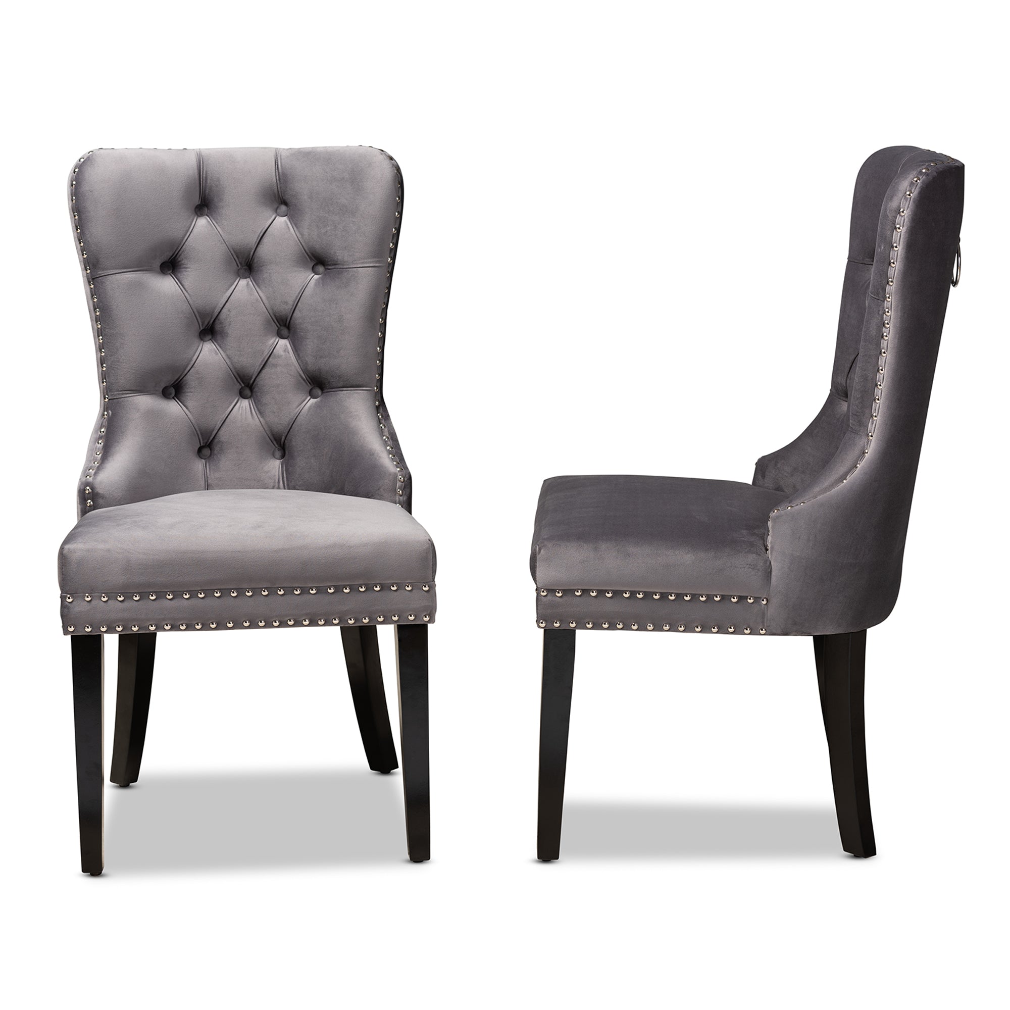 Baxton Studio Remy Modern Transitional Grey Velvet Fabric Upholstered Espresso Finished 2-Piece Wood Dining Chair Set Set